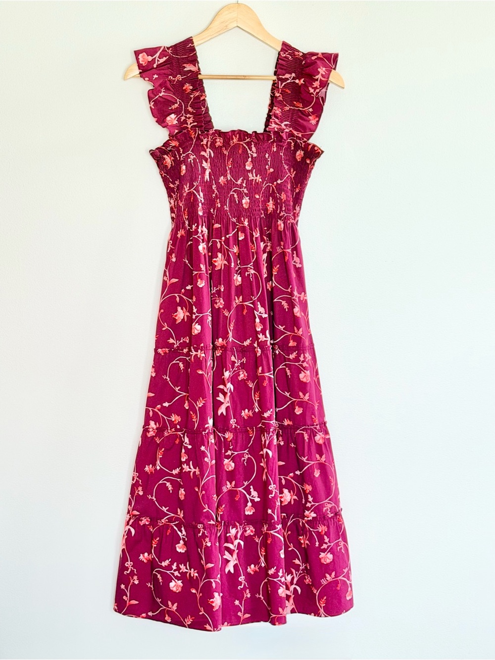 Hill House Home Ellie Nap Dress Burgundy Botanical Floral XS EUC